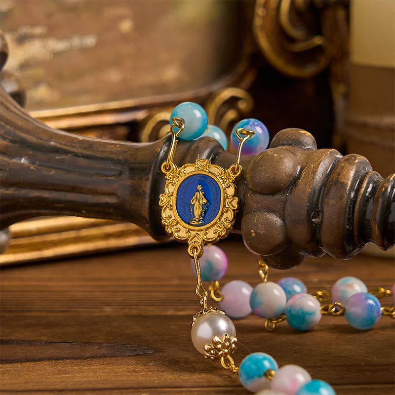 Christianartworkshop PRAYERFUL FAITH: Celestial Grace Floral Handmade Rosary of 8mm Blue&Purple - image 8