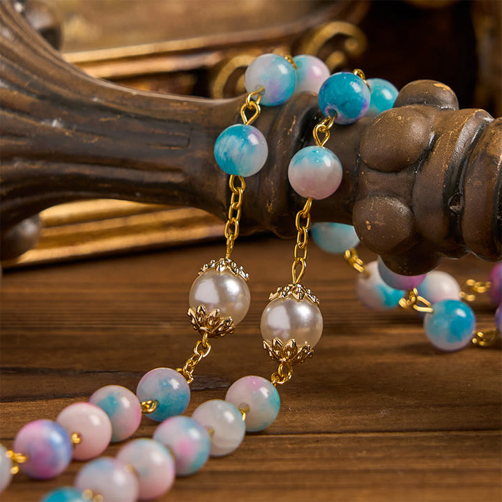 Christianartworkshop PRAYERFUL FAITH: Celestial Grace Floral Handmade Rosary of 8mm Blue&Purple - image 8