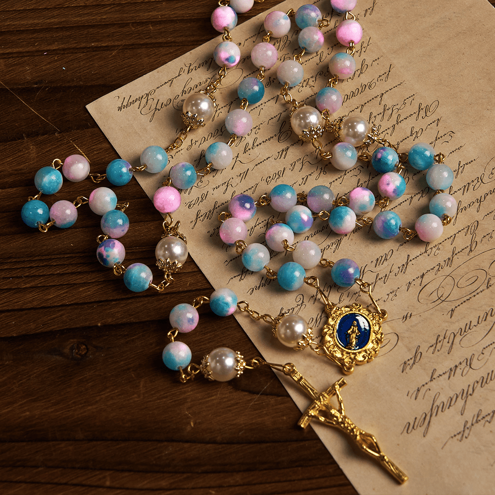 Christianartworkshop PRAYERFUL FAITH: Celestial Grace Floral Handmade Rosary of 8mm Blue&Purple - image 2