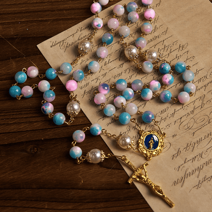 Christianartworkshop PRAYERFUL FAITH: Celestial Grace Floral Handmade Rosary of 8mm Blue&Purple - image 2