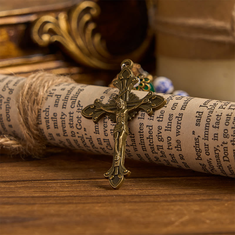 Christianartworkshop PRAYERFUL FAITH: Handmade Floral Rosary of 8mm Ceramics & Jade  - image 8
