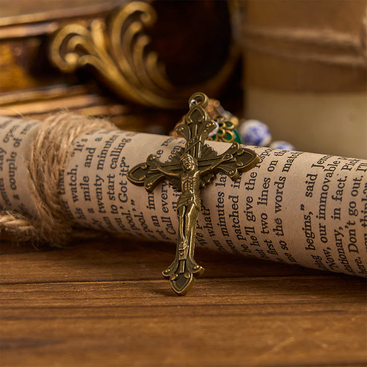 Christianartworkshop PRAYERFUL FAITH: Handmade Floral Rosary of 8mm Ceramics & Jade  - image 8