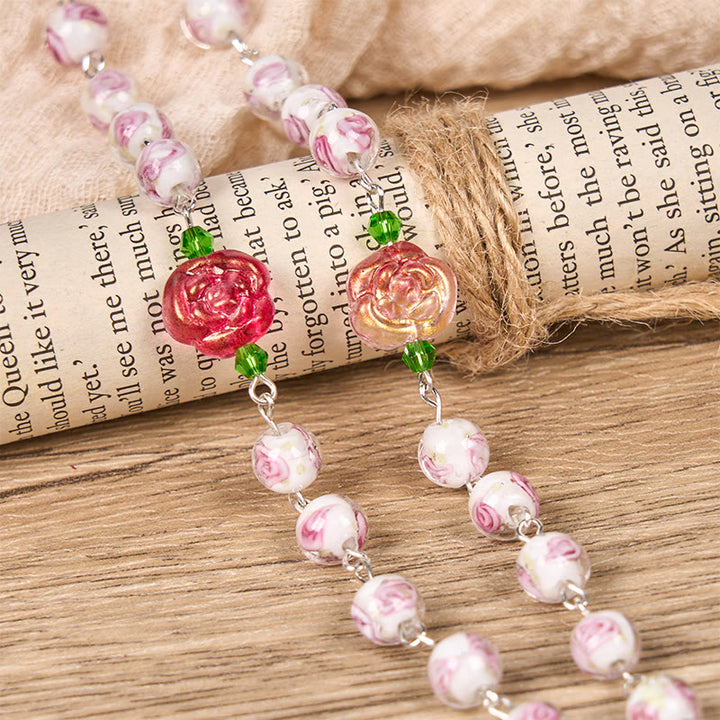 Christianartworkshop PRAYERFUL FAITH: Handmade Rose & Ivory Floral Elegance Rosary with Gift Card - image 8