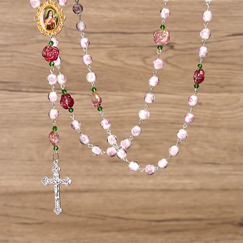 Christianartworkshop PRAYERFUL FAITH: Handmade Rose & Ivory Floral Elegance Rosary with Gift Card - image 10