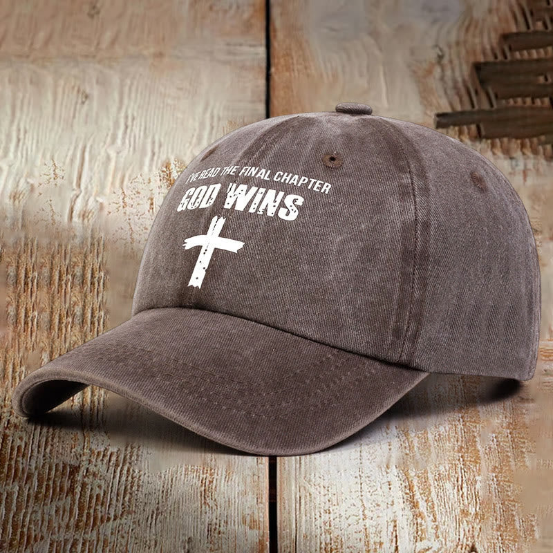 Christianartworkshop God Wins Unisex Distressed Washed Cotton Hat