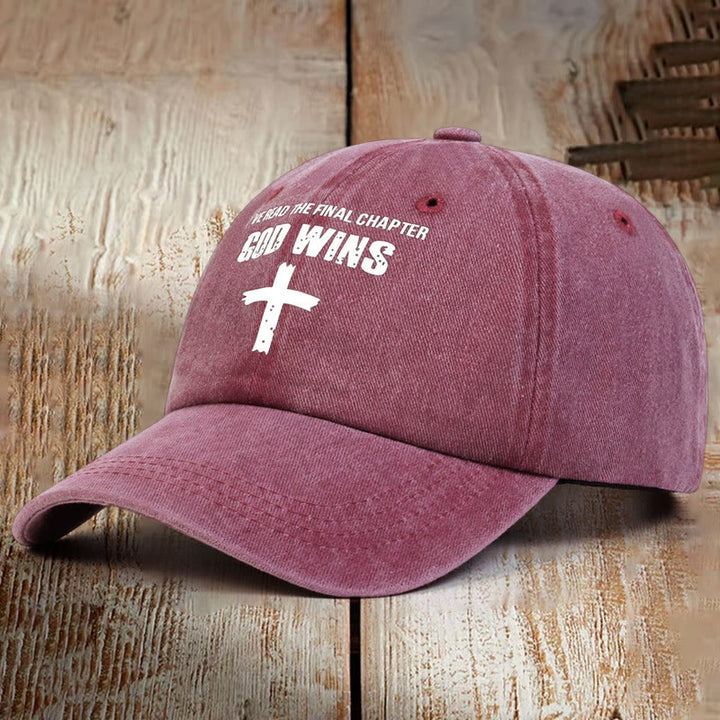 Christianartworkshop God Wins Unisex Distressed Washed Cotton Hat