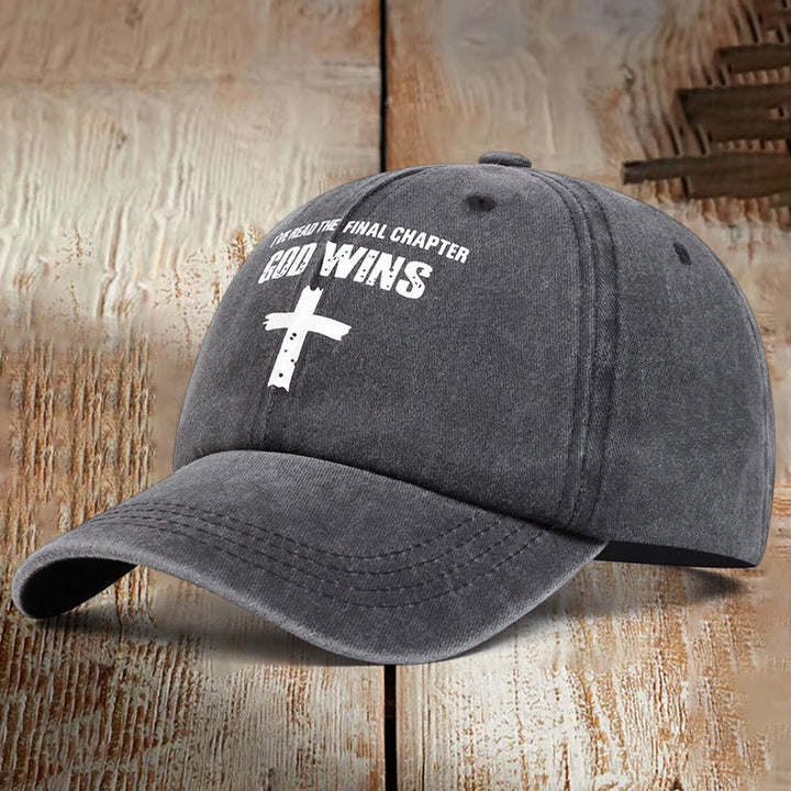 Christianartworkshop God Wins Unisex Distressed Washed Cotton Hat