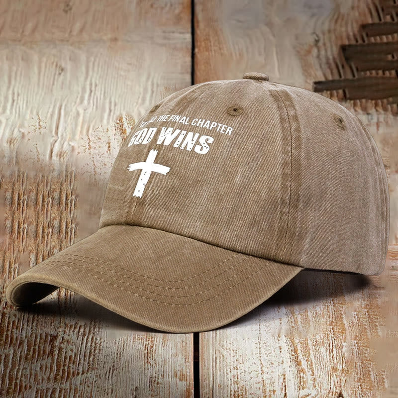 Christianartworkshop God Wins Unisex Distressed Washed Cotton Hat