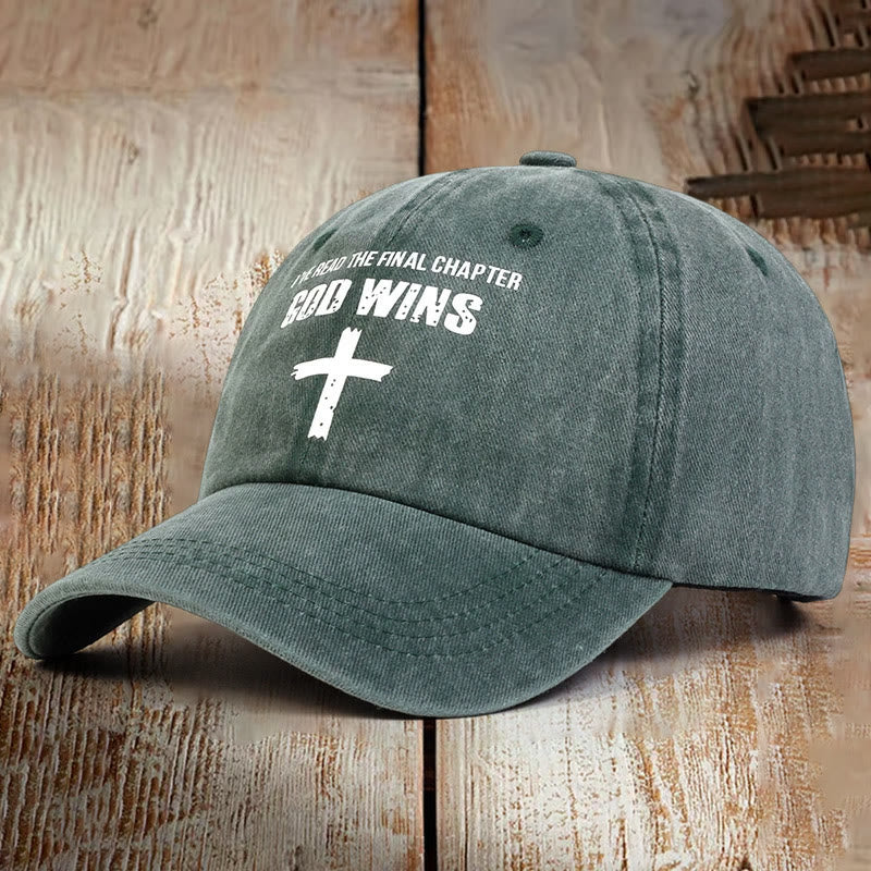 Christianartworkshop God Wins Unisex Distressed Washed Cotton Hat