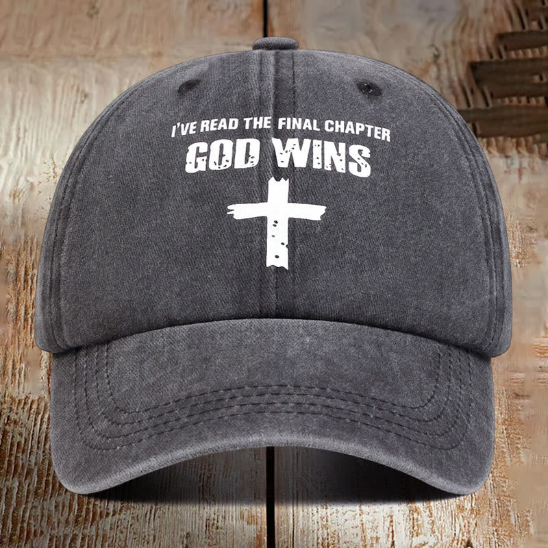 Christianartworkshop God Wins Unisex Distressed Washed Cotton Hat