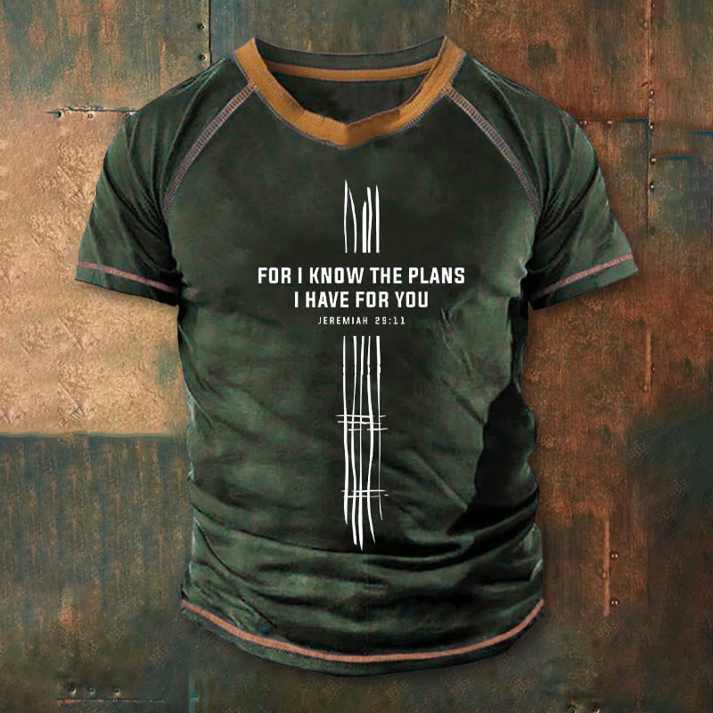Christianartworkshop Men's Vintage Faith-Boosting Jeremiah 29:11 Quote Design Printed Short Sleeve T-Shirt - Green - 4XL - image 1