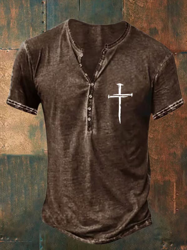 Christianartworkshop Men's Cross Heritage Henley Tee