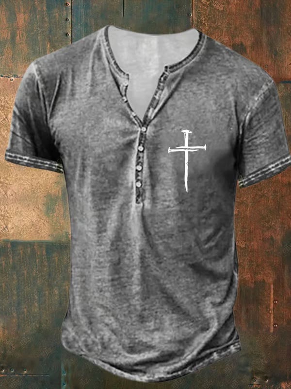 Christianartworkshop Men's Cross Heritage Henley Tee