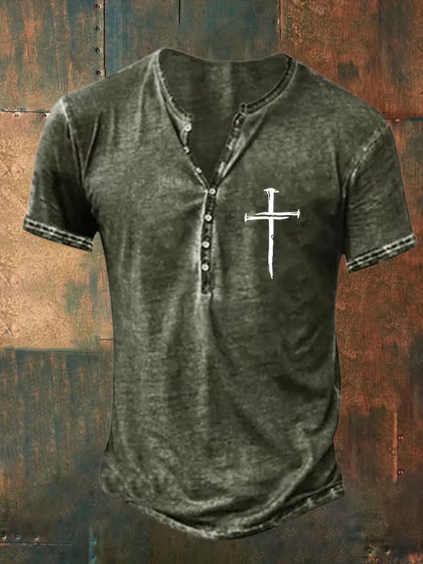 Christianartworkshop Men's Cross Heritage Henley Tee