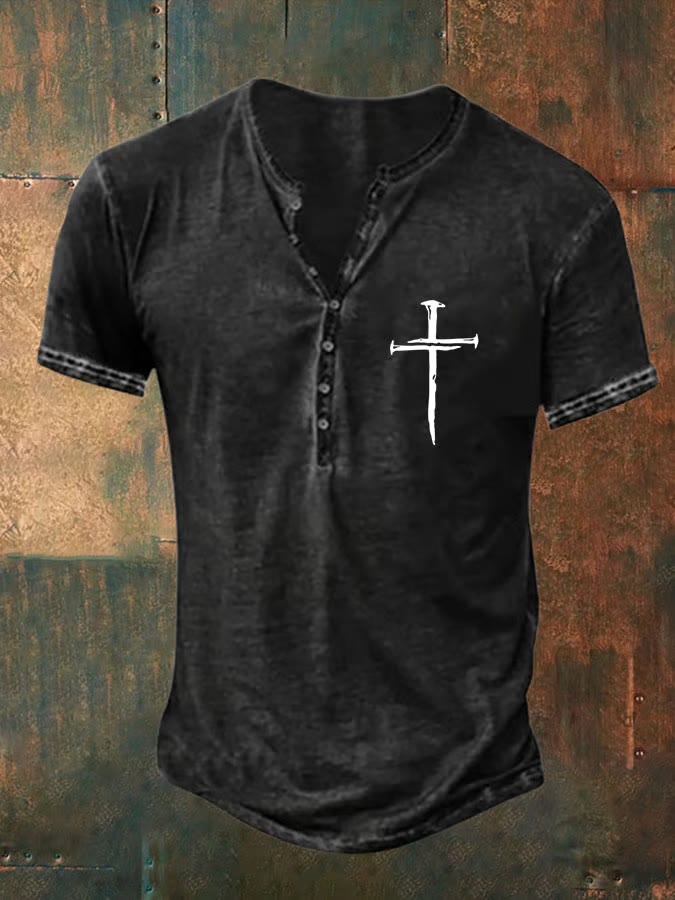 Christianartworkshop Men's Cross Heritage Henley Tee