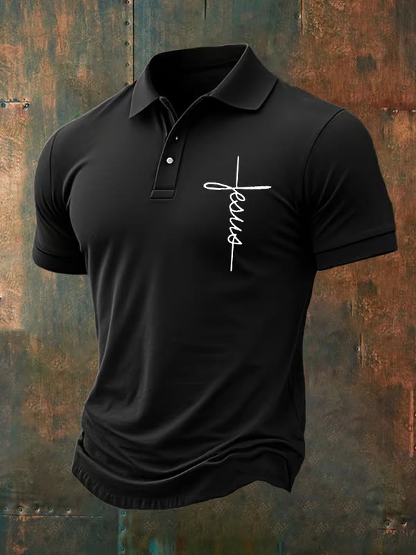 Christianartworkshop Men's Jesus Cross Polo Shirt