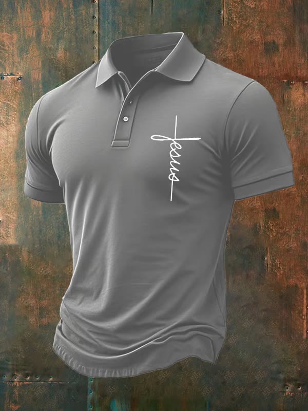 Christianartworkshop Men's Jesus Cross Polo Shirt