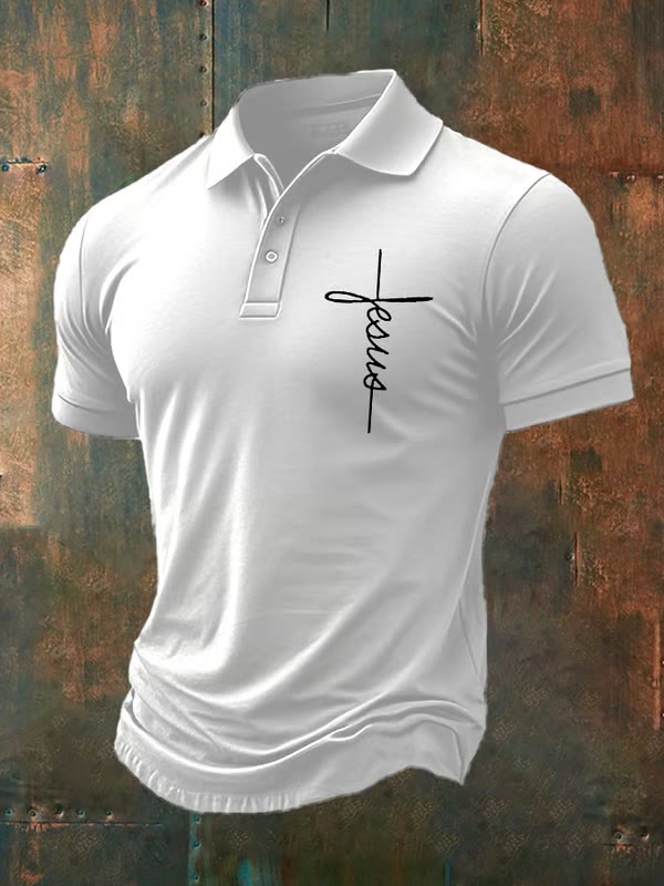 Christianartworkshop Men's Jesus Cross Polo Shirt