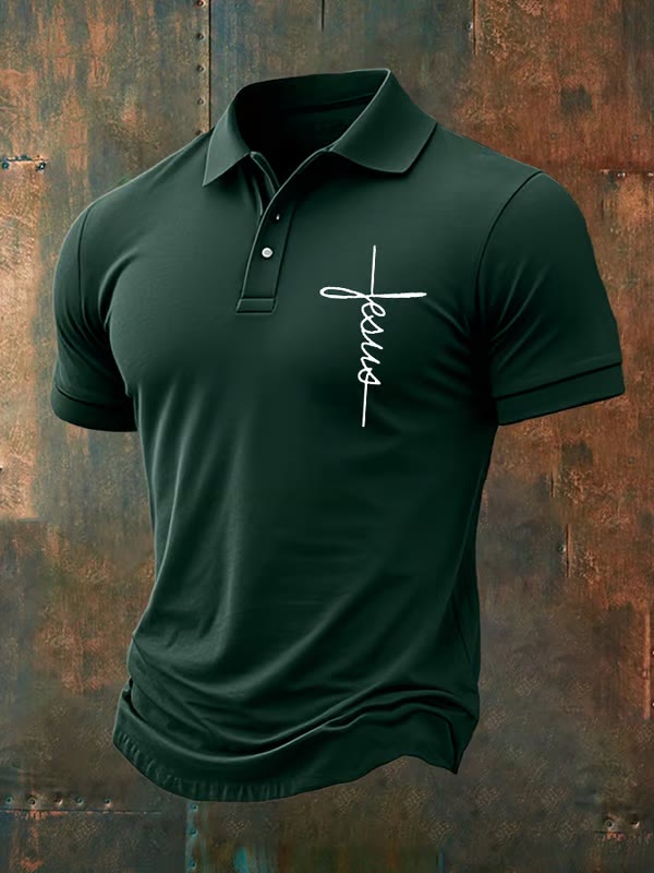 Christianartworkshop Men's Jesus Cross Polo Shirt