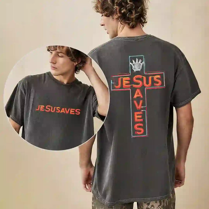 Christianartworkshop Jesus Saves Cross Graphic T-Shirt - image 6