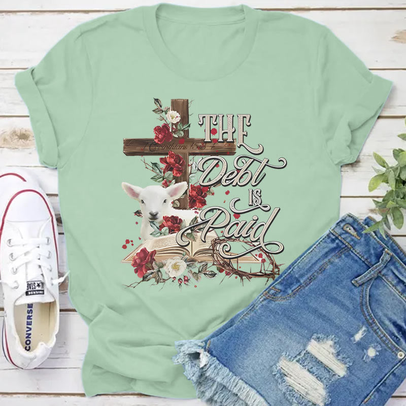 Christianartworkshop The Debt Is Paid Floral Cross Easter T-Shirt - Grass Green - 2XL - image 9