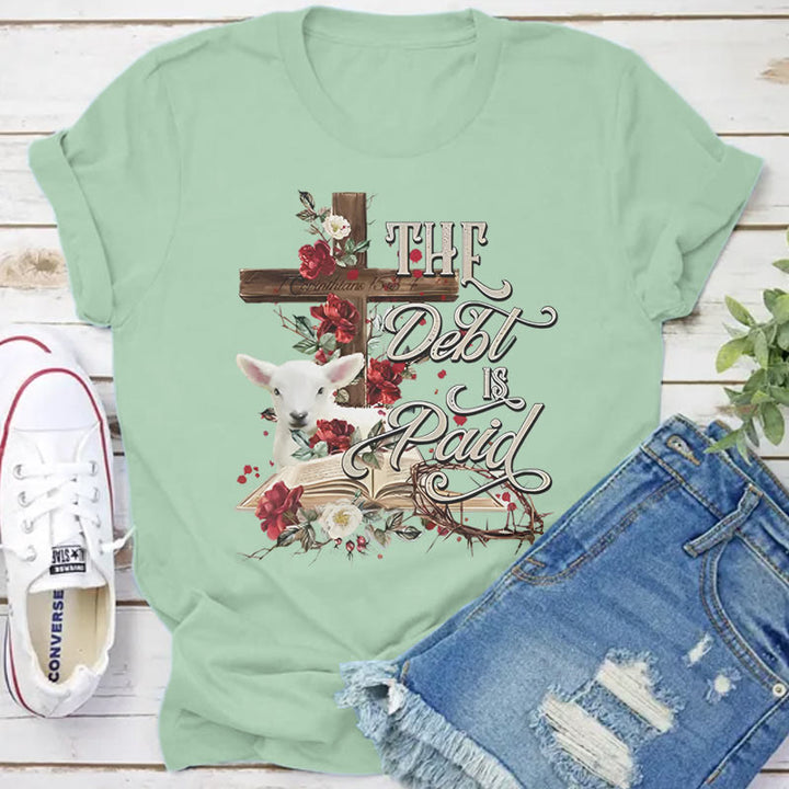 Christianartworkshop The Debt Is Paid Floral Cross Easter T-Shirt - Grass Green - 2XL - image 9