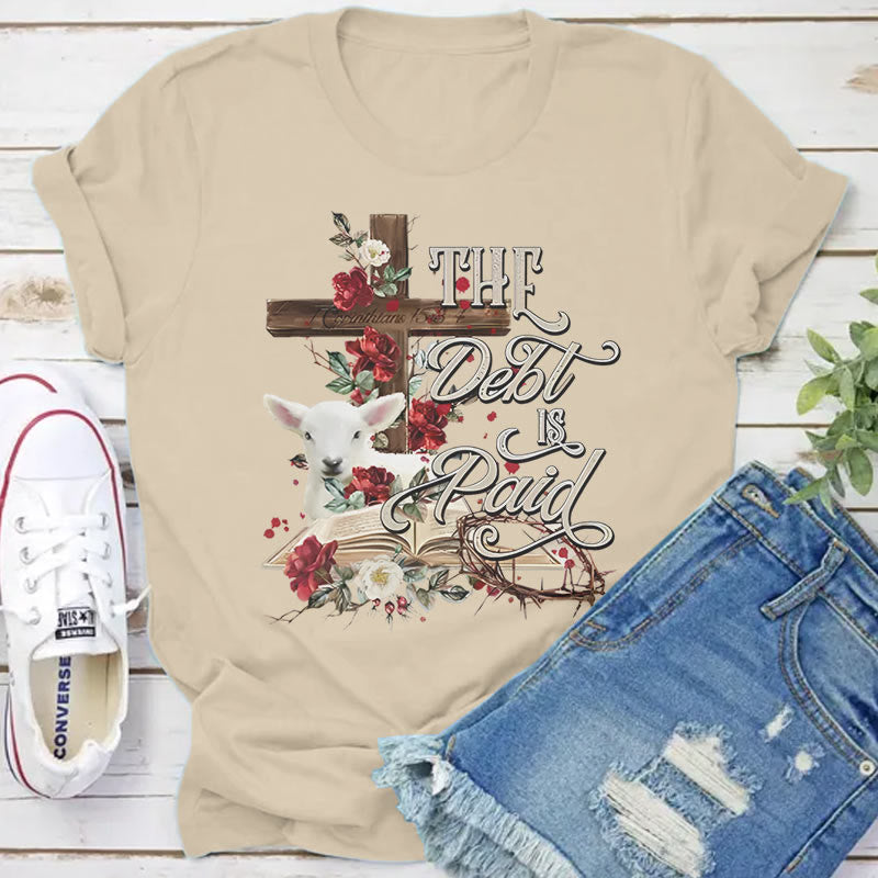 Christianartworkshop The Debt Is Paid Floral Cross Easter T-Shirt - Beige - 2XL - image 5