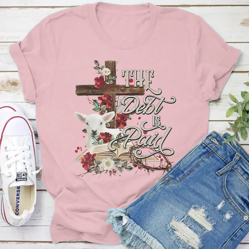 Christianartworkshop The Debt Is Paid Floral Cross Easter T-Shirt - Gray Pink - 2XL - image 7