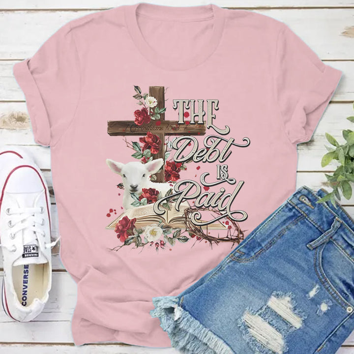 Christianartworkshop The Debt Is Paid Floral Cross Easter T-Shirt - Gray Pink - 2XL - image 7