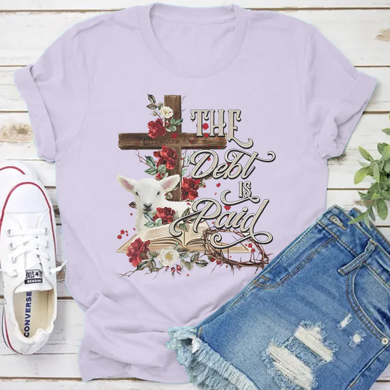 Christianartworkshop The Debt Is Paid Floral Cross Easter T-Shirt - Purple - 2XL - image 8