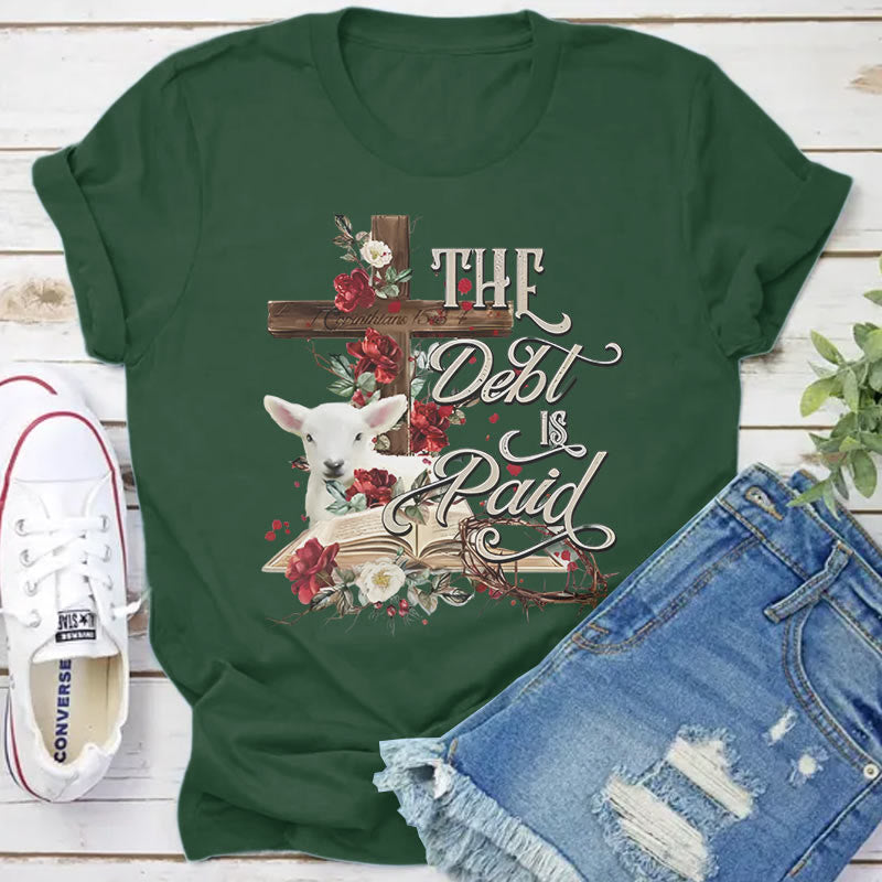 Christianartworkshop The Debt Is Paid Floral Cross Easter T-Shirt - Dark Green - 2XL - image 10