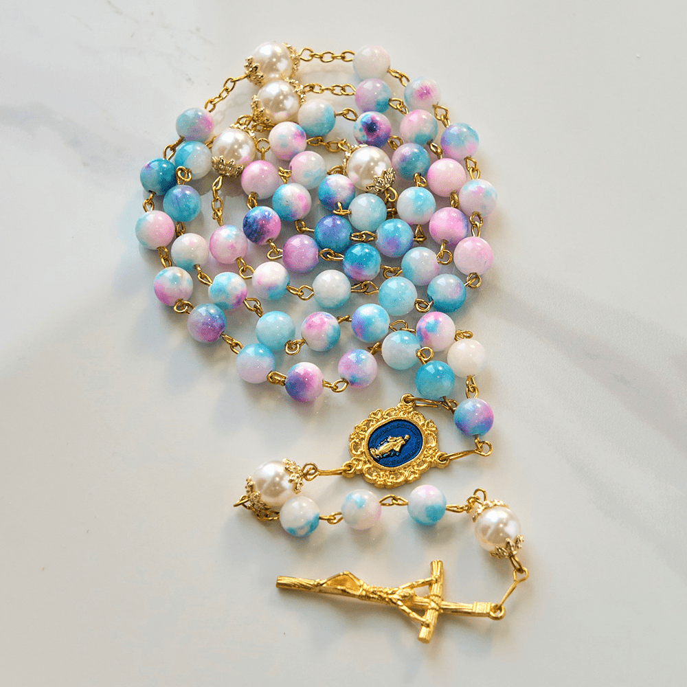 Christianartworkshop Celestial Grace Floral Handmade Rosary Miraculous Medal & Crucifix of 8mm Blue&Purple: Find Peace and Divine Connection - image 2