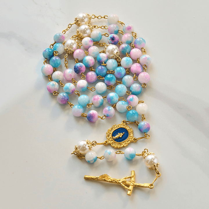 Christianartworkshop Celestial Grace Floral Handmade Rosary Miraculous Medal & Crucifix of 8mm Blue&Purple: Find Peace and Divine Connection - image 2