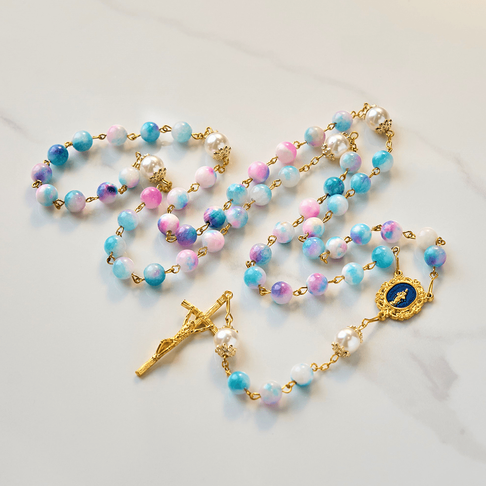 Christianartworkshop PRAYERFUL FAITH: Celestial Grace Floral Handmade Rosary of 8mm Blue&Purple - image 5