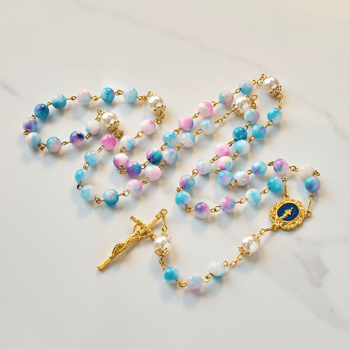 Christianartworkshop PRAYERFUL FAITH: Celestial Grace Floral Handmade Rosary of 8mm Blue&Purple - image 5