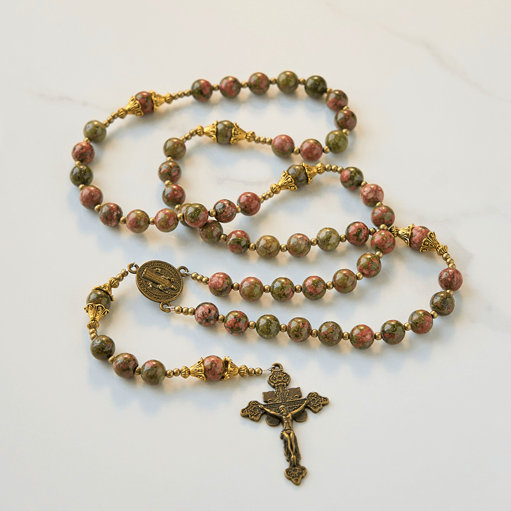 Christianartworkshop St. Benedict & Crucifix of 8mm Handmade Chrysocolla Stone Rosary - Exclusive Crafted for Holy Prayer