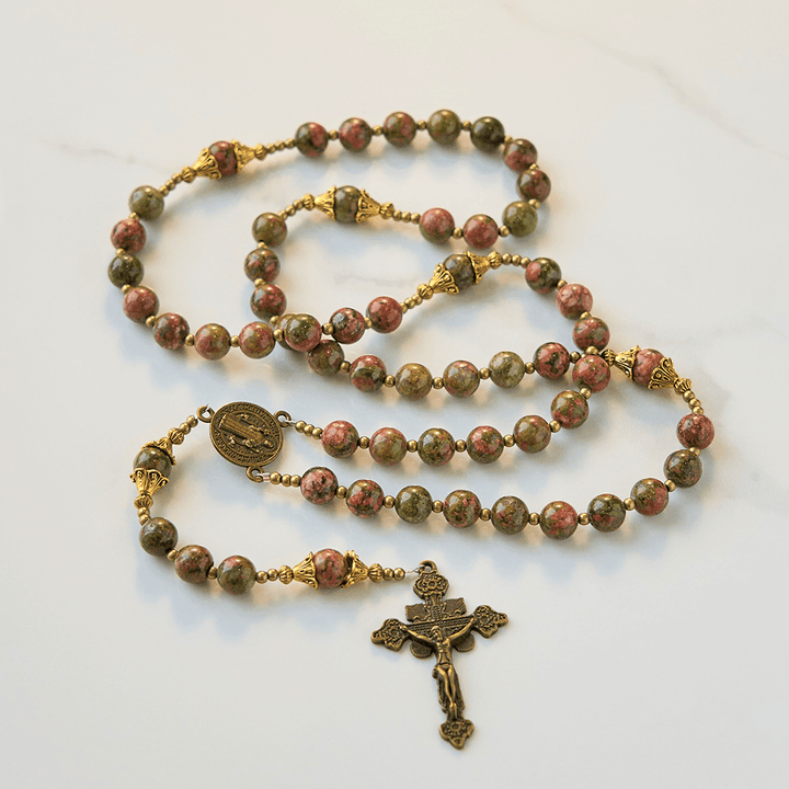 Christianartworkshop St. Benedict & Crucifix of 8mm Handmade Chrysocolla Stone Rosary - Exclusive Crafted for Holy Prayer