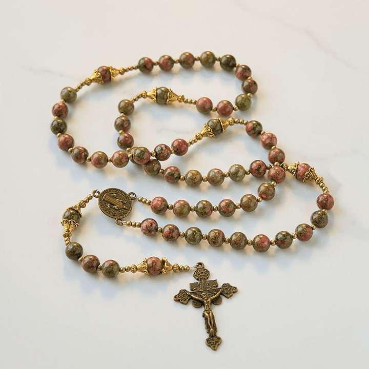 Christianartworkshop St. Benedict & Crucifix of 8mm Handmade Chrysocolla Stone Rosary - Exclusive Crafted for Holy Prayer
