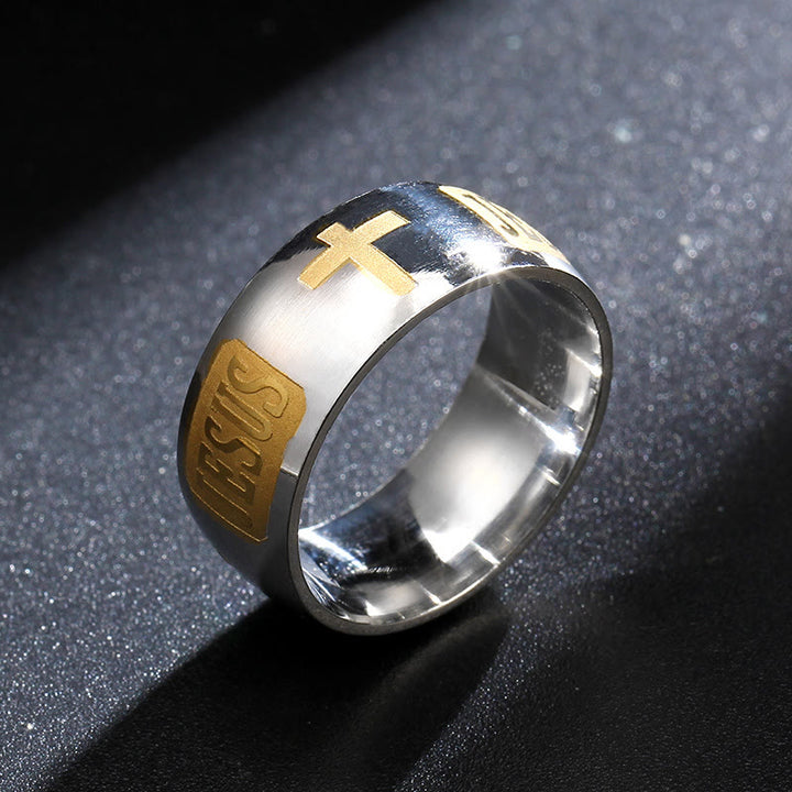FREE Today: Two-tone Golden JESUS & Cross Symbol Blessed Ring