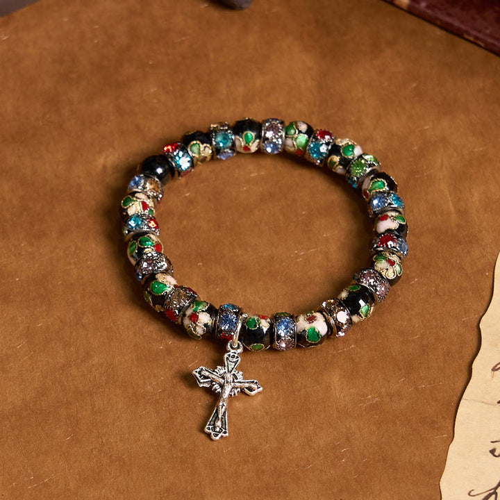 FREE Today: Handcrafted Cloisonné Beads Timeless Faith Bracelet: A Testament of Christ's Presence - Black (8.66''-9.86''/15cm-18cm) - image 0