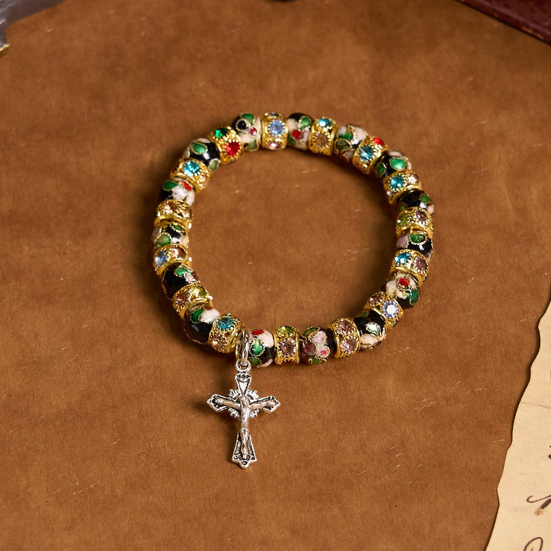 FREE Today: Handcrafted Cloisonné Beads Timeless Faith Bracelet: A Testament of Christ's Presence - Golden (8.66''-9.86''/15cm-18cm) - image 1