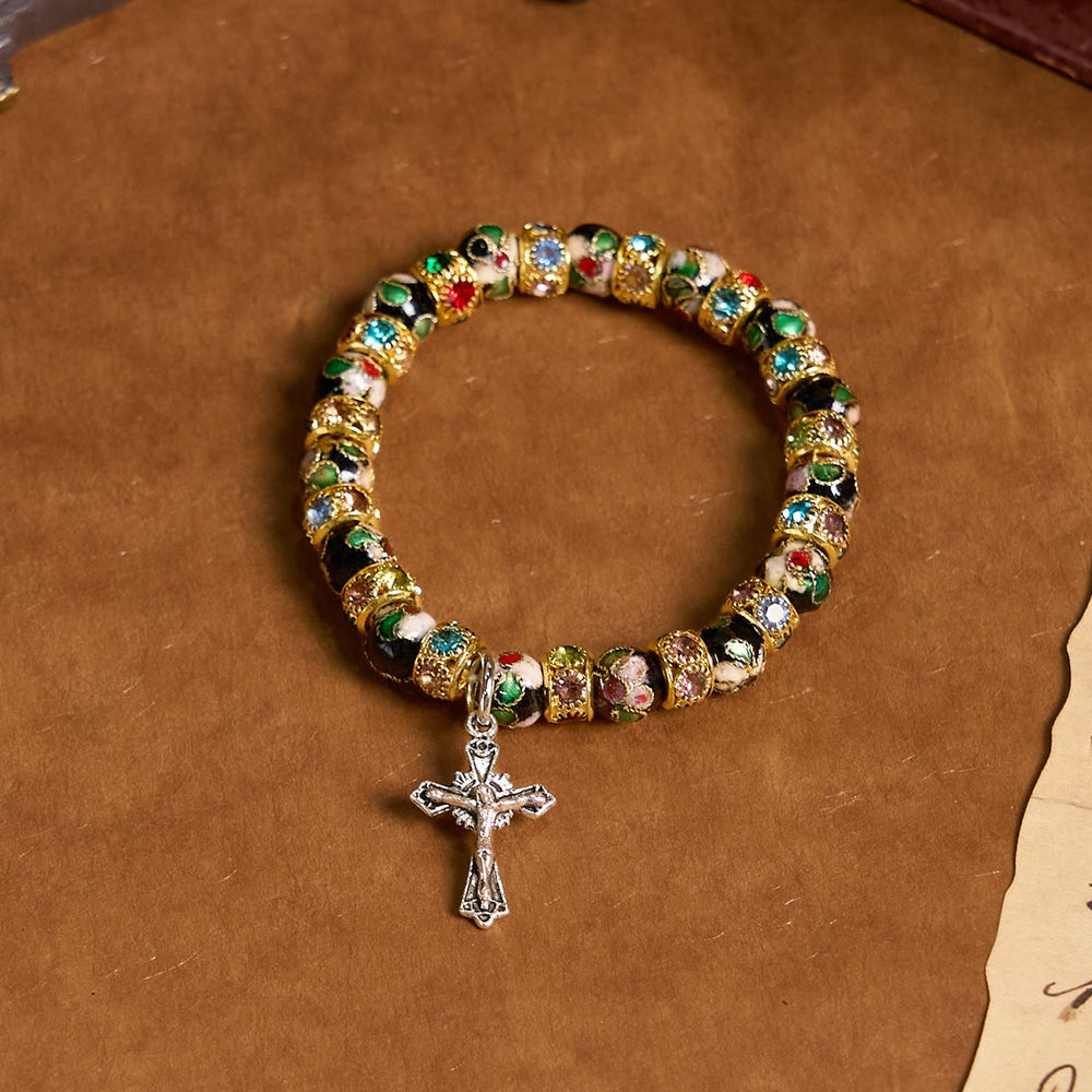 FREE Today: Handcrafted Cloisonné Beads Timeless Faith Bracelet: A Testament of Christ's Presence - Golden (Wrist Circumference: 15-18cm) - image 1