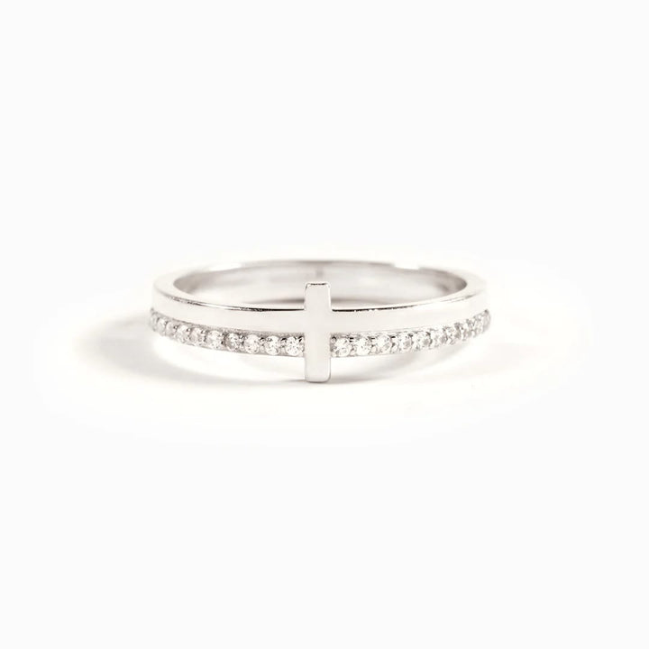 Christianartworkshop 925 Silver Cross Minimalist "Never Quit" Ring: A Symbol of Belief and Uplift - Silver - US 10 - image 2