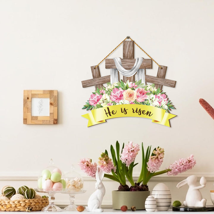 Christianartworkshop "He Is Risen" Inspirational Wooden Easter Hanging Decor Ornament
