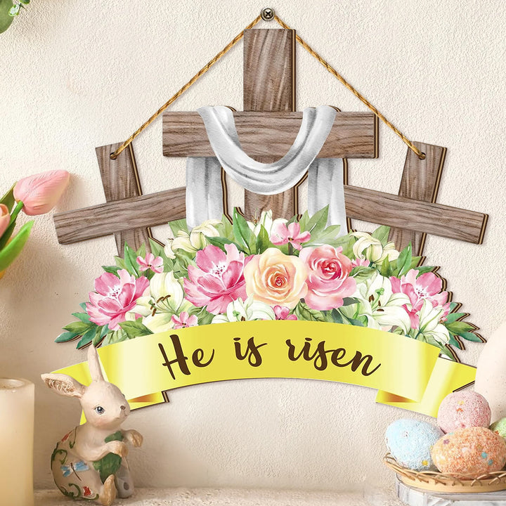 Christianartworkshop "He Is Risen" Inspirational Wooden Easter Hanging Decor Ornament