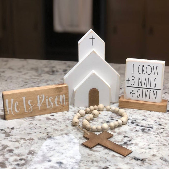 Christianartworkshop 3pcs/set "He Is Risen" Wooden Easter Dekstop Decor Ornament