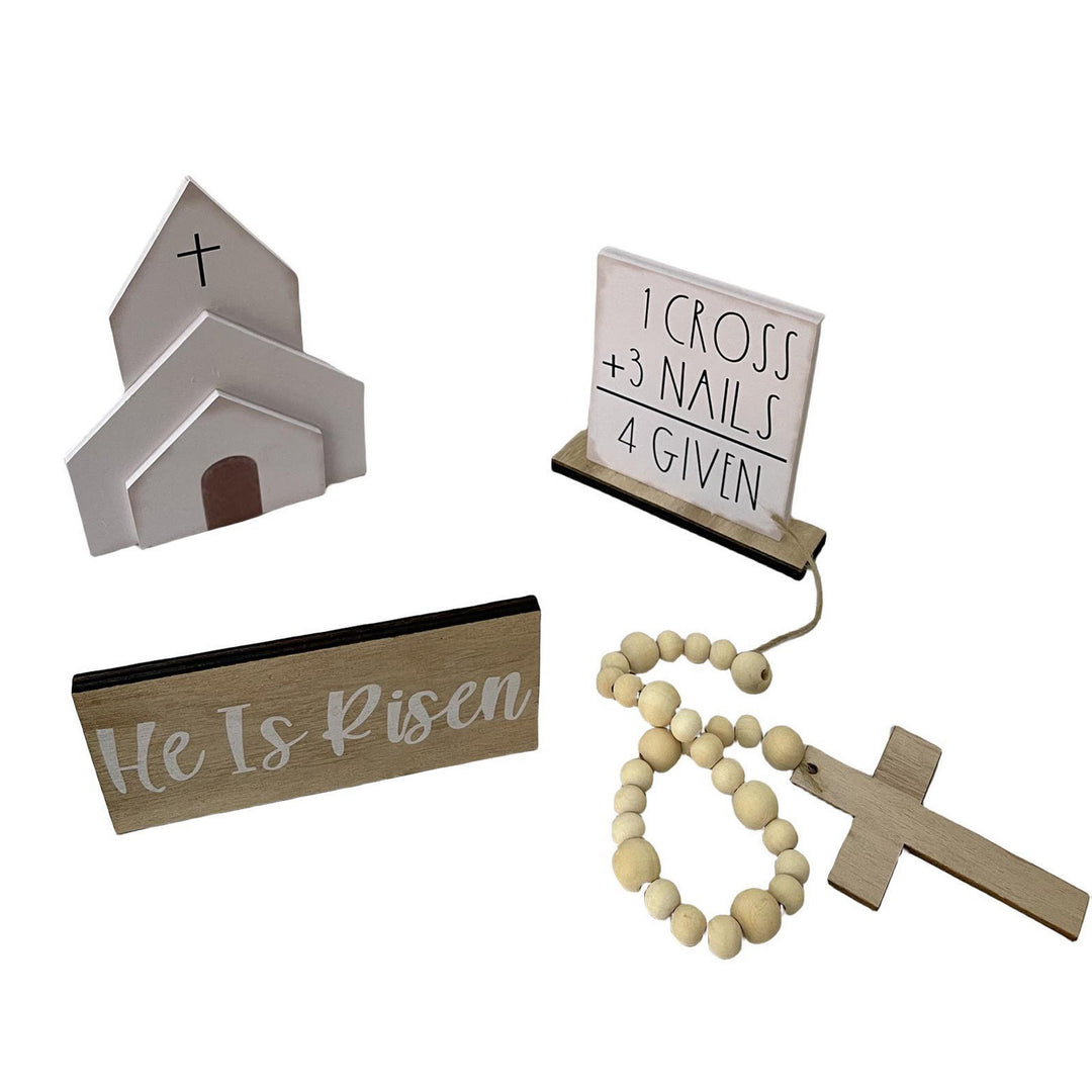 Christianartworkshop 3pcs/set "He Is Risen" Wooden Easter Dekstop Decor Ornament