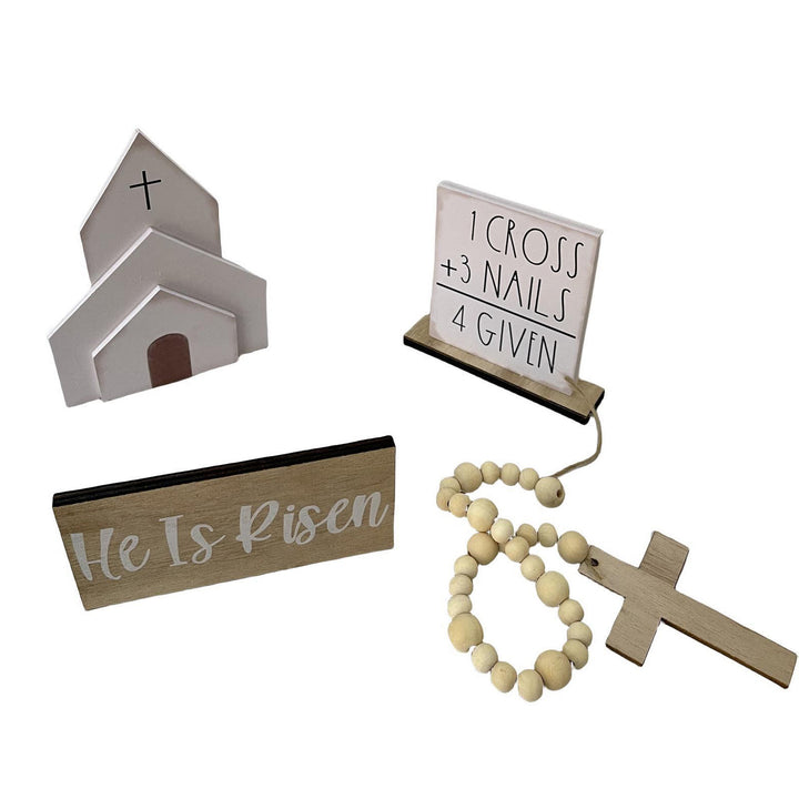 Christianartworkshop 3pcs/set "He Is Risen" Wooden Easter Dekstop Decor Ornament