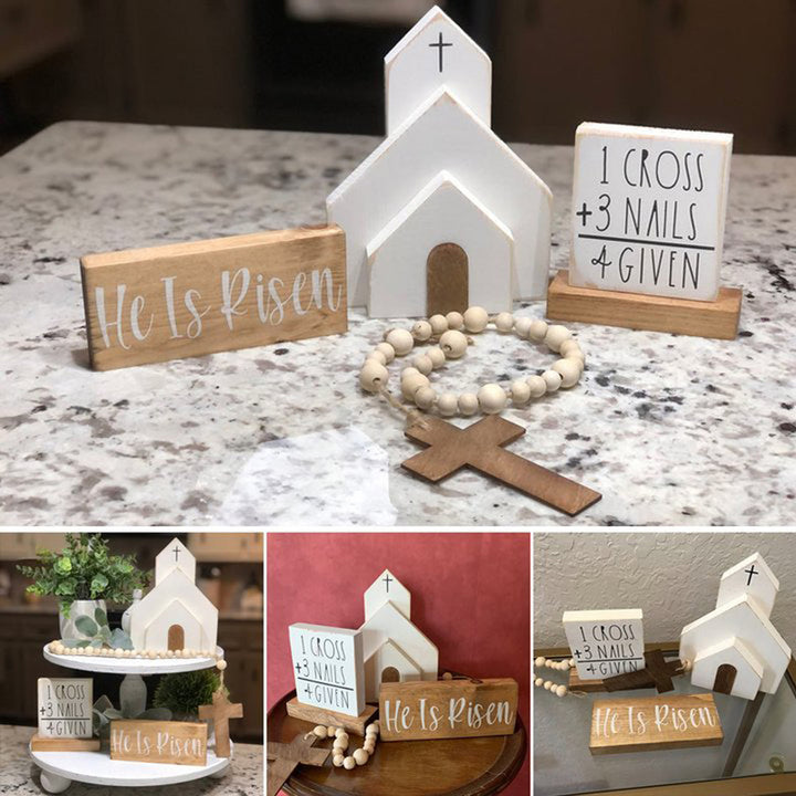 Christianartworkshop 3pcs/set "He Is Risen" Wooden Easter Dekstop Decor Ornament