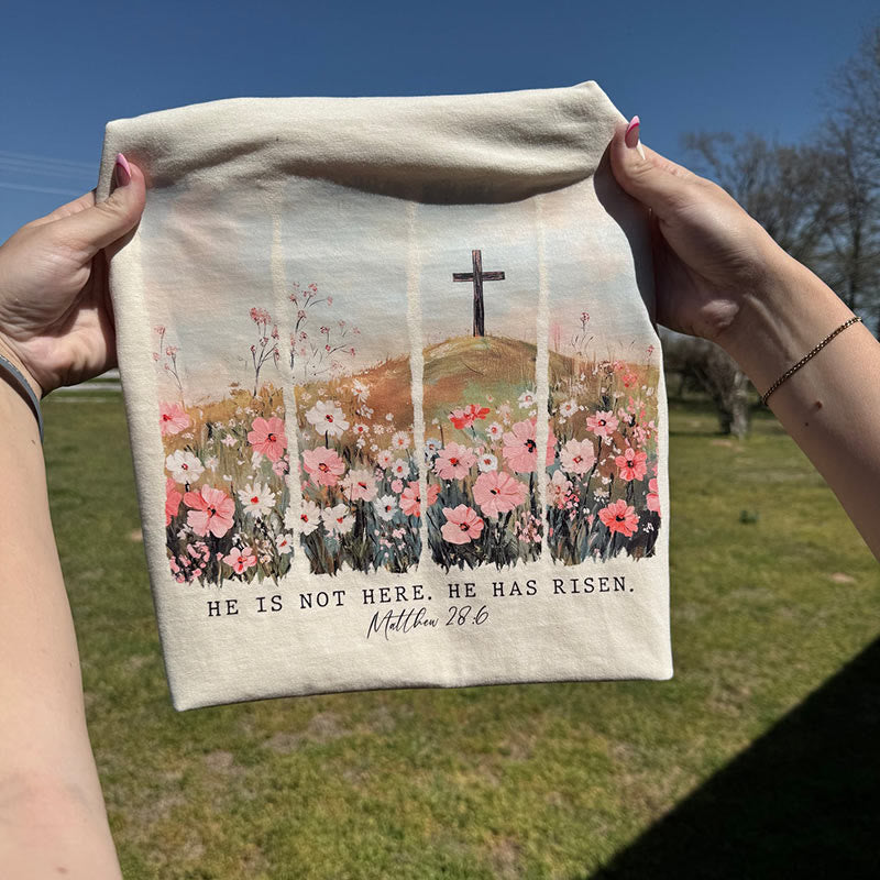 Christianartworkshop He Has Risen Faith-Inspired Floral Cross T-Shirt - image 1